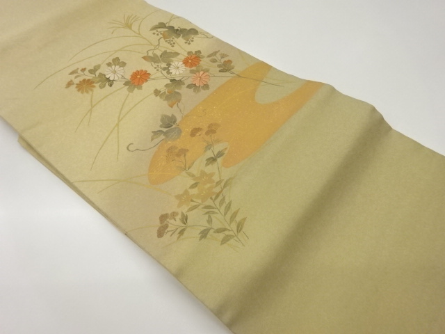 JAPANESE NAGOYA OBI / EMBROIDERY / KIN-TOSHI / KINSAI / AUTUMN FLOWERS